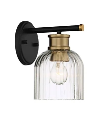 Stiffel Mid Century Modern Wall Light Sconce Black Brass Hardwired 5 1/2" Fixture Hardwired Clear Glass Shade for Bedroom Bathroom