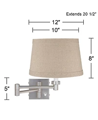 Possini Euro Design Modern Swing Arm Wall Lamp Brushed Nickel Plug-In Light Fixture Natural Linen Drum Shade for Bedroom Bedside