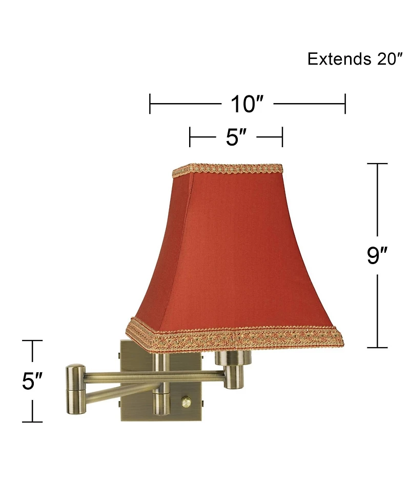 Barnes and Ivy Modern Swing Arm Wall Lamp Antique Brass Plug-In Light Fixture Rust Orange Square Shade for Bedroom Bedside Reading