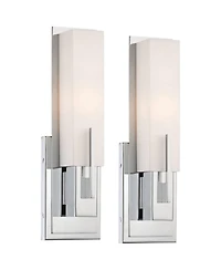 Possini Euro Design Midtown Modern Wall Light Sconces Set of 2 Chrome Hardwire 4 1/2" Fixture White Glass for Bedroom Bathroom Vanity Reading House