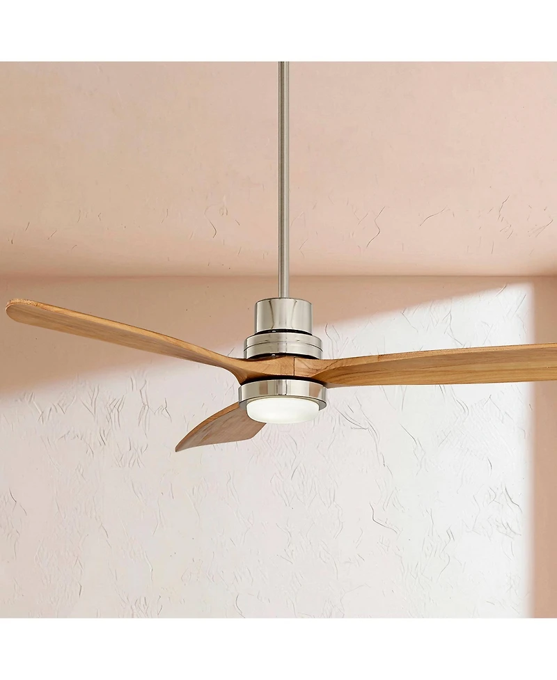 Casa Vieja 52" Delta-Wing Dc Modern 3 Blade Indoor Ceiling Fan with Led Light Remote Control Brushed Nickel Natural Solid Wood for Living Room Kitchen