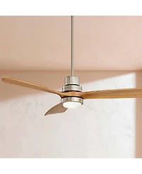 Casa Vieja 52" Delta-Wing Dc Modern 3 Blade Indoor Ceiling Fan with Led Light Remote Control Brushed Nickel Natural Solid Wood for Living Room Kitchen