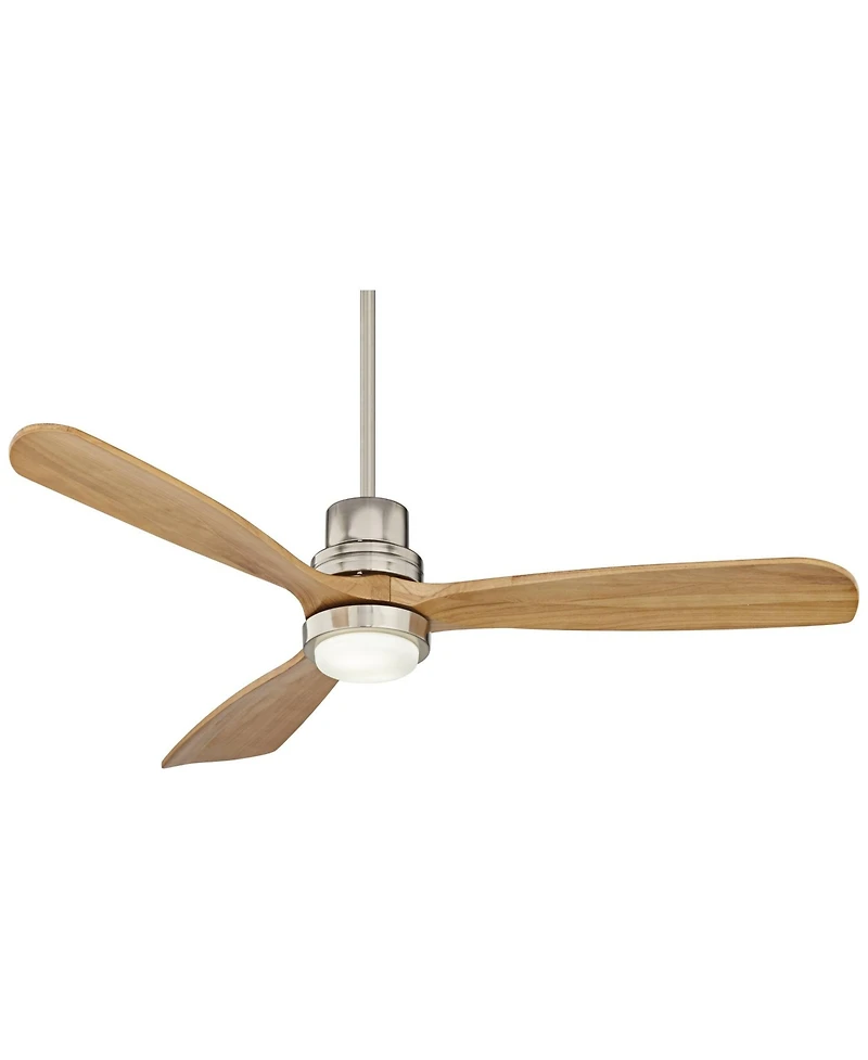 Casa Vieja 52" Delta-Wing Dc Modern 3 Blade Indoor Ceiling Fan with Led Light Remote Control Brushed Nickel Natural Solid Wood for Living Room Kitchen