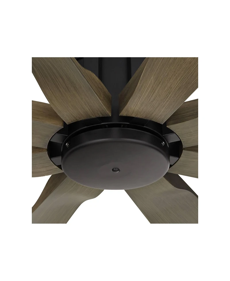 Possini Euro Design 60" Defender Industrial Rustic Indoor Outdoor Ceiling Fan Remote Matte Black Weathered Oak Damp Rated Patio
