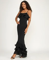Alex & Sophia Juniors' Square Neck Tiered Ruffle Hem Ball Gown