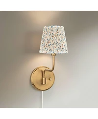 Possini Euro Design Ophelia 9 1/2"H Warm Brass Plug-In Floral Pleated Shade Wall Sconce