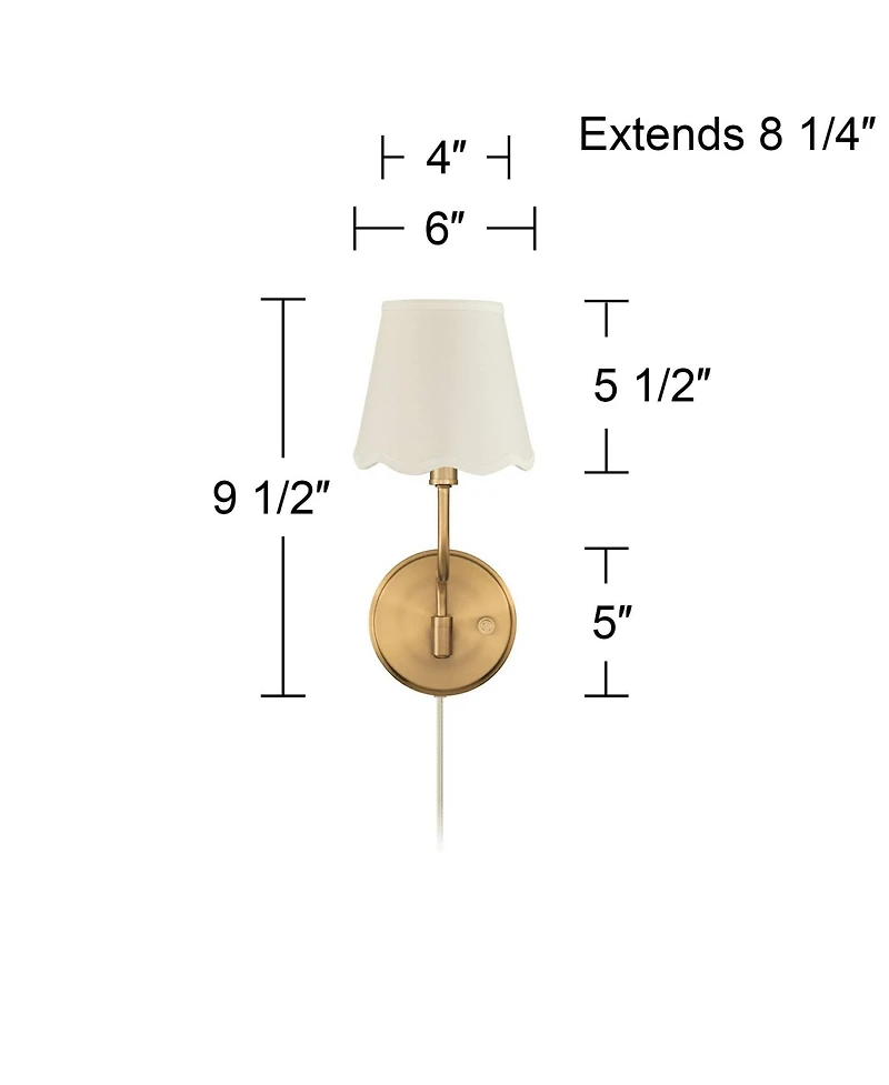 Possini Euro Design Ophelia 9 1/2"H Warm Brass Plug-In Wall Sconce Scallop Shade