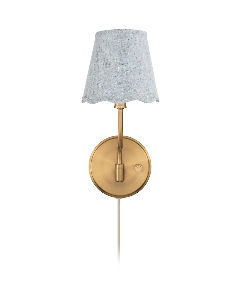 Possini Euro Design Ophelia 9 1/2"H Warm Brass Plug-In Wall Sconce with Scallop Shade