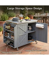 Streamdale Furniture Outdoor Kitchen Island Side Shelf, Storage, Ss Top, Wheels