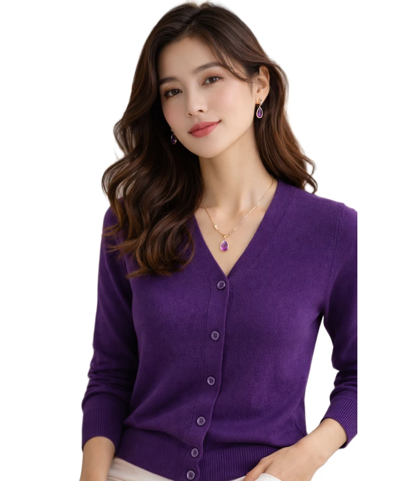 Jennie Liu Women's 100% Merino Wool Light Weight Cardigan | Ultra Soft Fine-gauge Sweaters Machine Washable