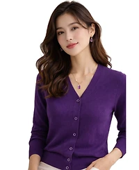 Jennie Liu Women's 100% Merino Wool Light Weight Cardigan | Ultra Soft Fine-gauge Sweaters Machine Washable