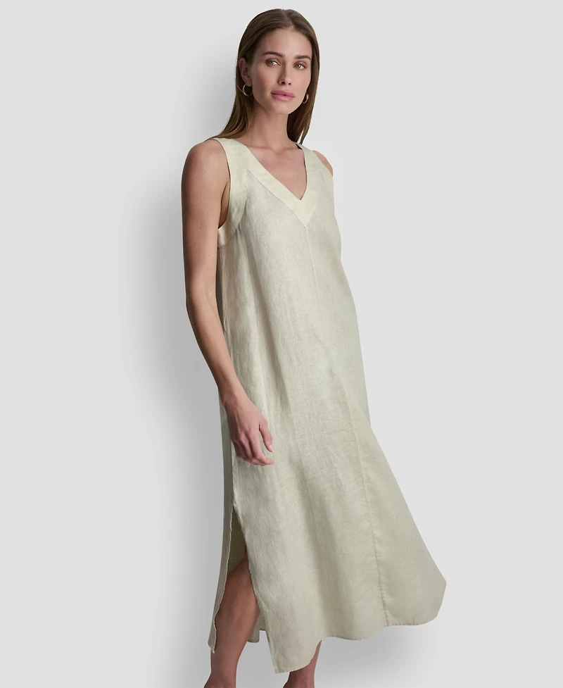 Dkny Linen V-Neck Maxi Dress