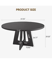 Homfan Round Dining Table, Farmhouse Table for 4-6, Mid Century Wood with Wide Top and Cross Base, Circle Kitchen