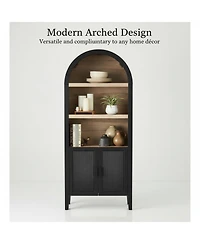 Yigii Arched Pantry Cabinet Reeded Doors 5-Tier Adjustable Shelves Storage for Kitchen Dining Living Room