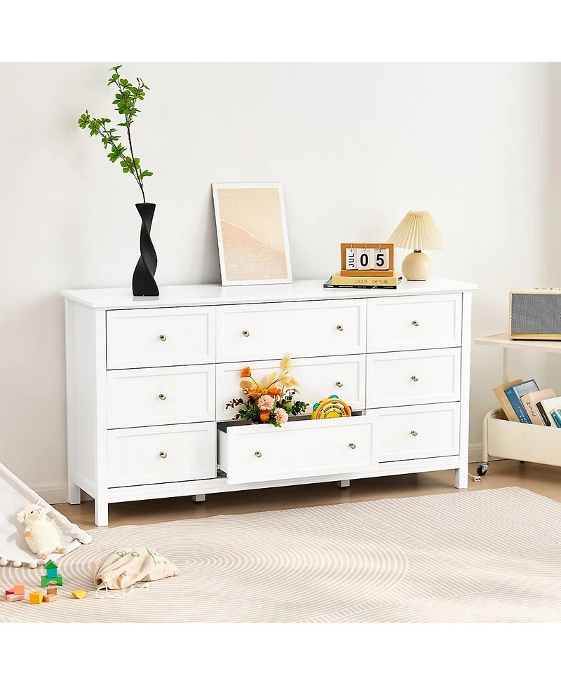 Gouun 9 Drawer Dresser, Wooden Chest of Drawers with Sliding and Anti