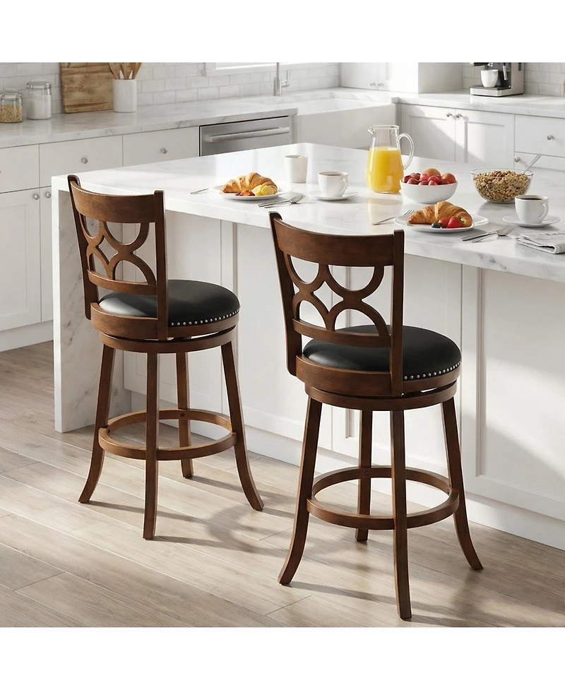 Gymax 31'' Bar Height Stools Set of 4 w/Rubber Wood Frame Upholstered Seat and Footrest