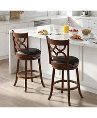 Gymax 31'' Bar Height Stools Set of 4 w/Rubber Wood Frame Upholstered Seat and Footrest