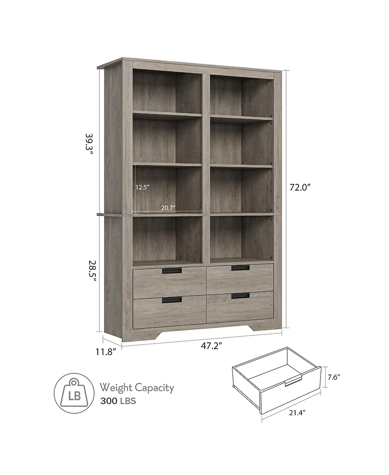 gaomon 72 Inch Tall Bookcase, Bookcase and Bookshelves with Storage, Large Freestanding Display Storage Shelves