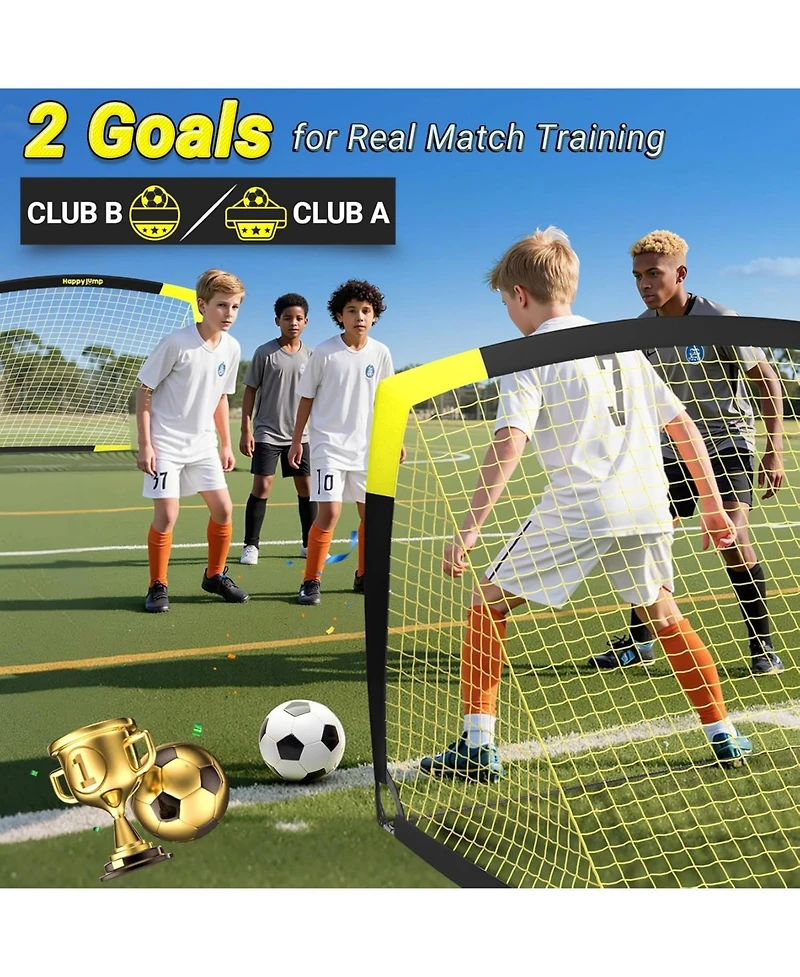 Happy Jump 7x5 Ft and 5x3.6 Ft Portable Soccer Goal for Youth Players Ages 6-14, Large-Frame Design Built for Long-Term Development, Easy Setup
