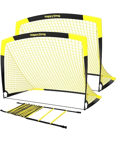 Happy Jump 5'x3.6' Soccer Goal 2 Set with Agility Ladder 12 Rung 20 Ft Speed Training