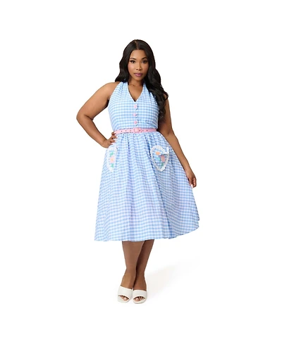 Unique Vintage Plus Size Belted Scallop Front Halter Swing Dress