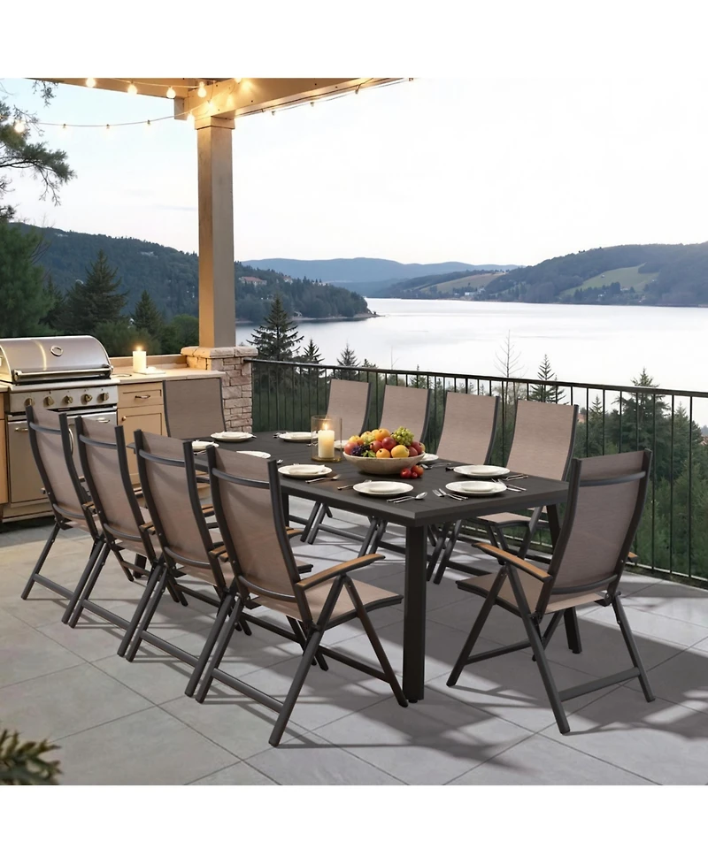 Pellebant 93.9in Outdoor Patio All-Weather Aluminum Dining Table with Umbrella Hole