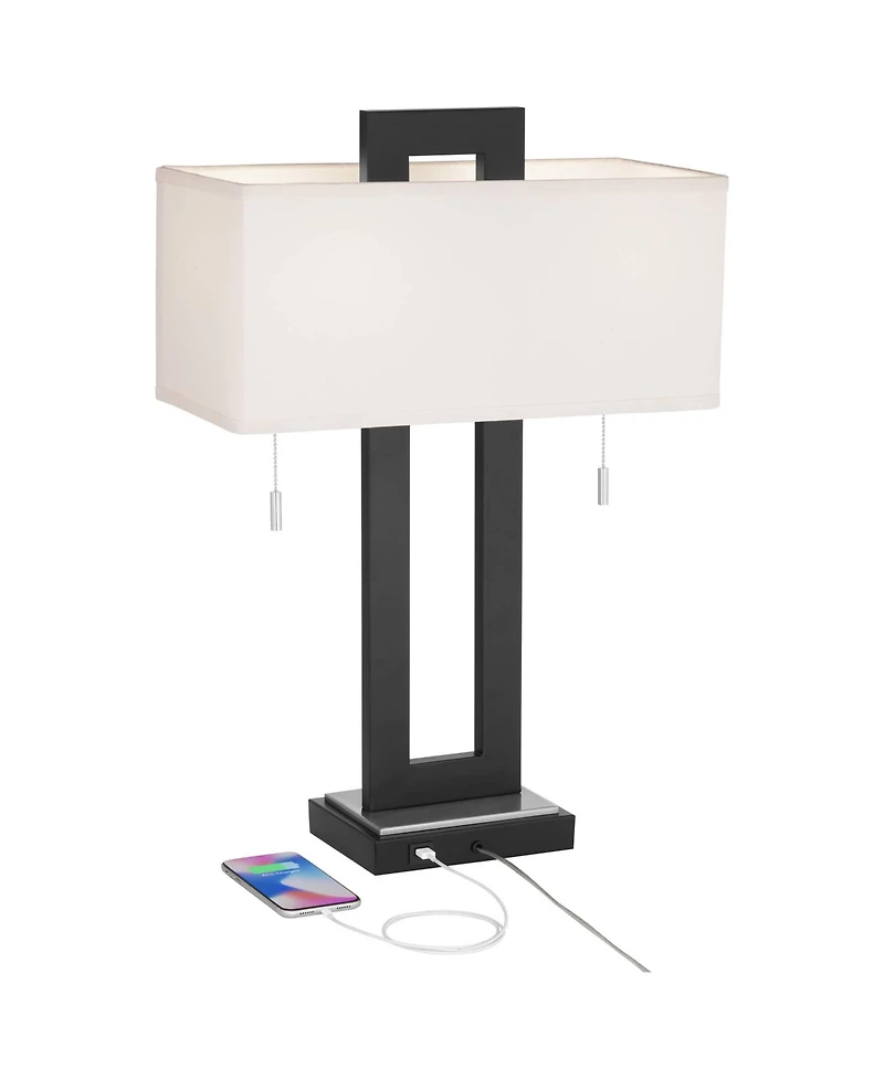360 Lighting Neil 26" Rectangular Rustic Modern Table Lamps with Usb Port And Pull Chain, Set of 2