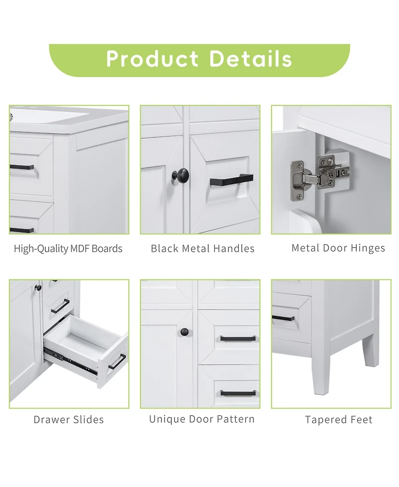 Casainc 30" Bathroom Vanity with Sink Combo, Bathroom Storage Cabinet with Drawers, Solid Frame and Mdf Board