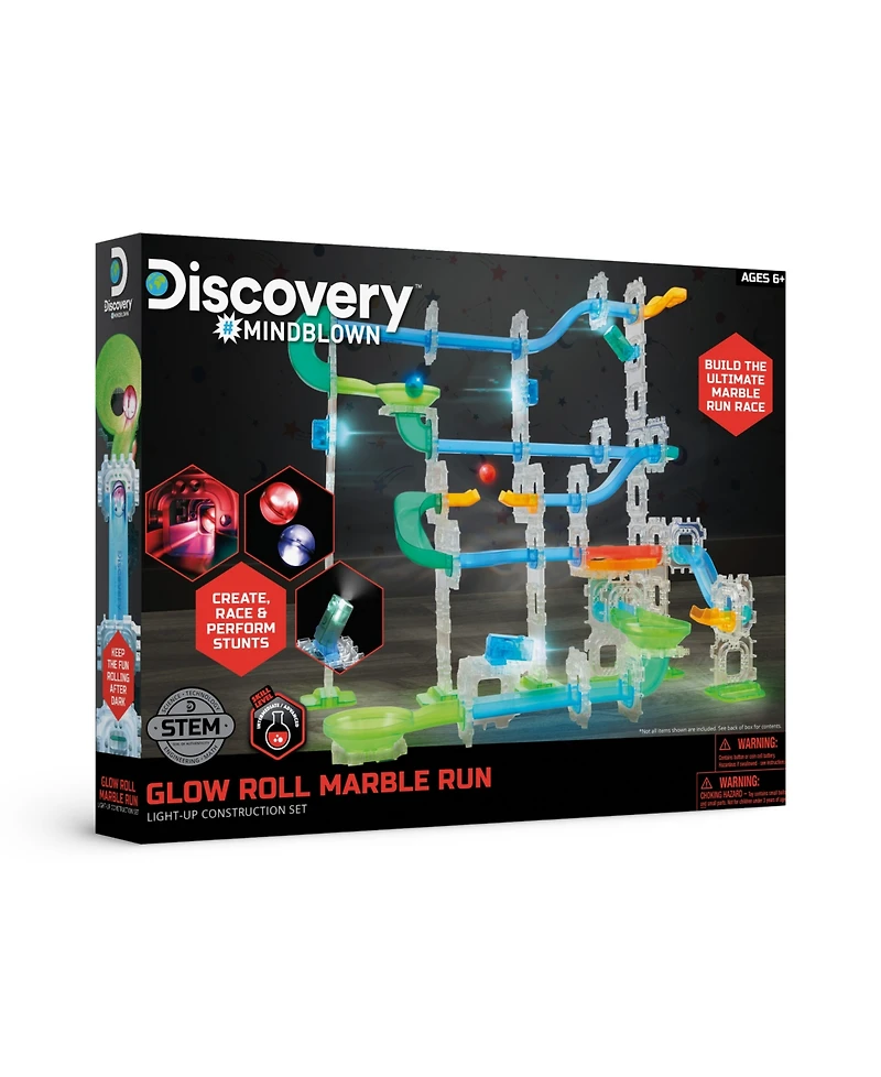 Discovery Kids Mindblown Glow Roll Marble Run Light-Up Construction Set, 92-Pieces