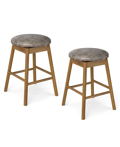 Gymax 25'' Swivel Counter Height Barstools Set of w/Solid Wood Legs and Footrests