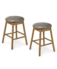 Gymax 25'' Swivel Counter Height Barstools Set of w/Solid Wood Legs and Footrests