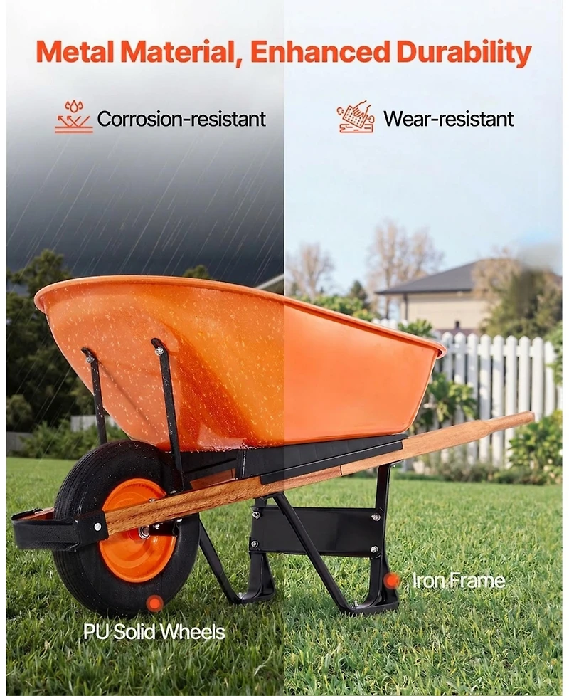 Sugift Wheelbarrow Cart, 6 Cu Ft, 330 lbs Capacity, Metal Handle, for Garden and Yard