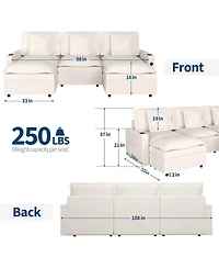 gaomon Sectional Couches, 108 in Cloud Modular Sectional Sofa, U-Shaped Chenille Deep Seat Sofa with Storage Armrests and Charging Ports