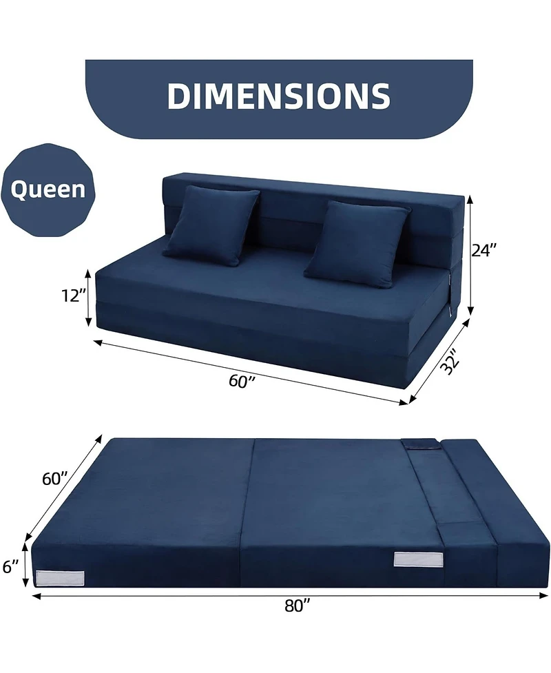 gaomon Folding Sofa Bed with Pillows, Convertible Sleeper Chair, Modern Futon Floor Couch, Foldable Memory Foam Chair