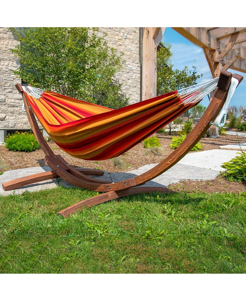 Vivere Double Cotton Hammock, Comfortable Daybed with Wood Frame, 8 Sunset