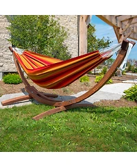 Vivere Double Cotton Hammock, Comfortable Daybed with Wood Frame, 8 Sunset