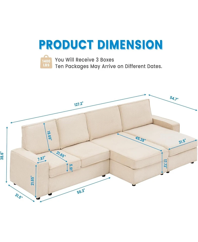 gaomon Oversized Modular Sectional Sofa, Triple Chaise Couch Sleeper Bed, Convertible Deep Seat Couch with Wide Armrests and Plush Backrest