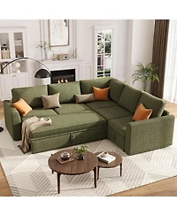 gaomon Corduroy U Shaped Sectional Sleeper Sofa with Pull Out Bed, Storage Seat & Ottoman