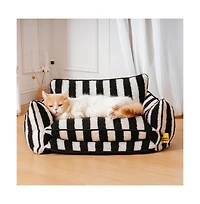 FunnyFuzzy Striped Faux Lambswool Double Layer Pet Sofa Bed