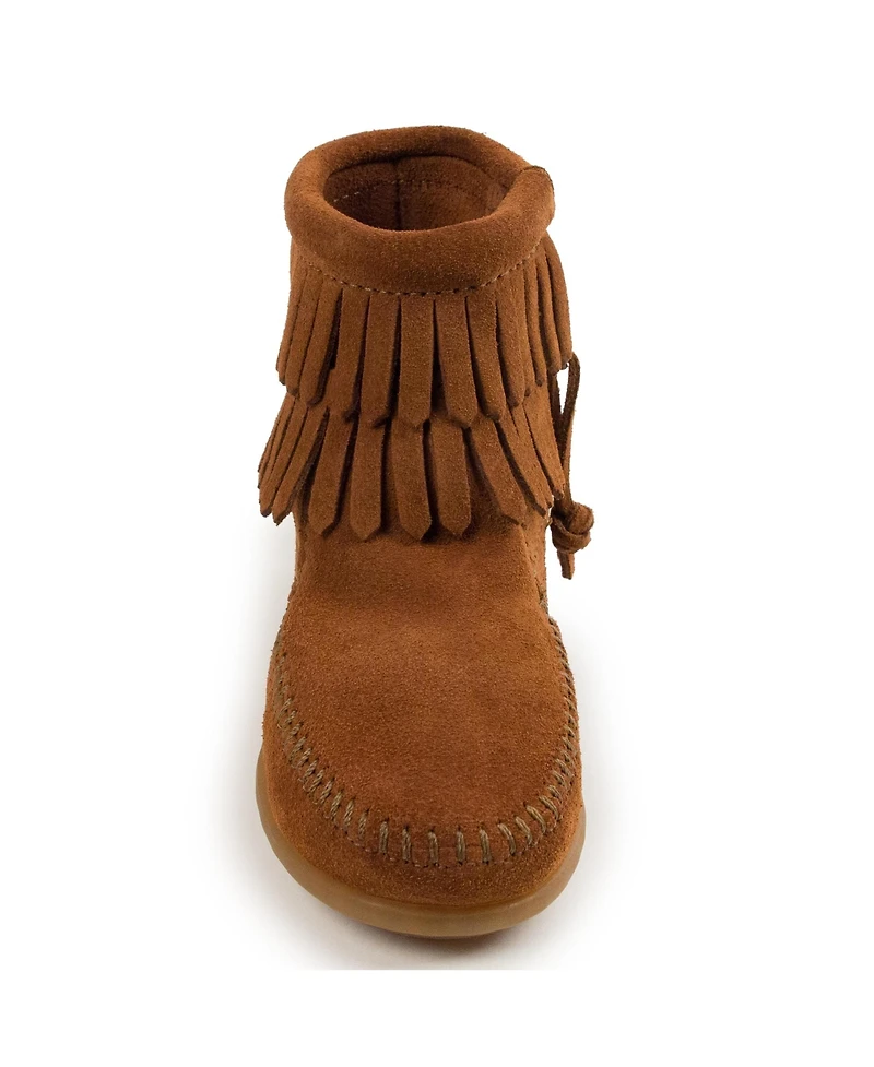 Minnetonka Little Girls Kids' Suede Double Fringe Side Zip Boots