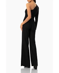 Ivonne Women's Wide-Leg Textured Jumpsuit with One Long Sleeve