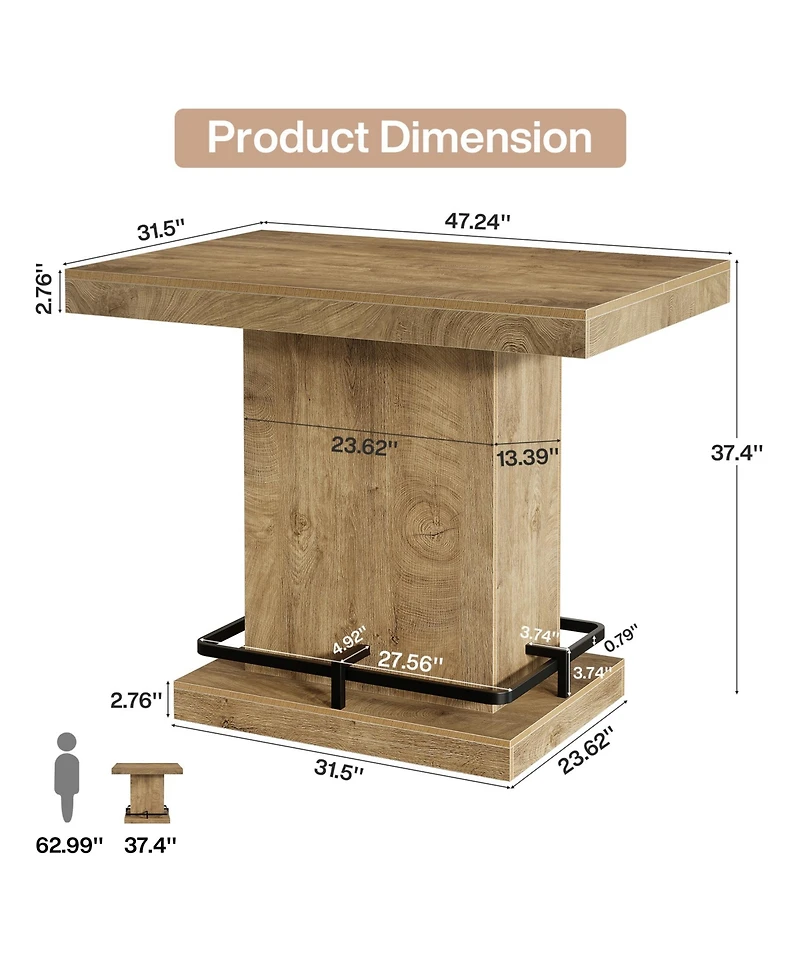 Tribesigns 47" Bar Table, Industrial Bistro Pub Table with Metal Footrest, Rectangular Counter Height Bar Table