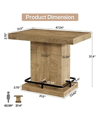 Tribesigns 47" Bar Table, Industrial Bistro Pub Table with Metal Footrest, Rectangular Counter Height Bar Table