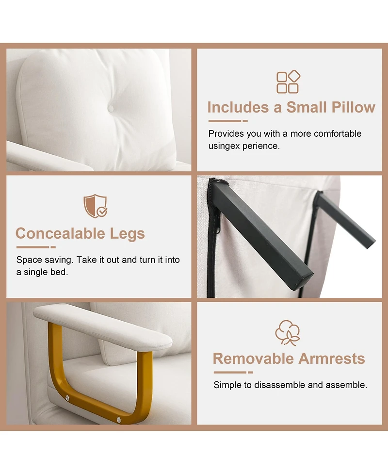 Rainsken Folding Sofa Bed, 3-in-1 Convertible Chair with Pillow and 5-Position Adjustable Backrest, Space-Saving Sleeper for Living Room, Bedroom