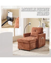 Rainsken Leisure Chenille Single Recliner Chair, Lazy Lounge Sofa with Storage, Side Pockets and Phone Holder for Living Room