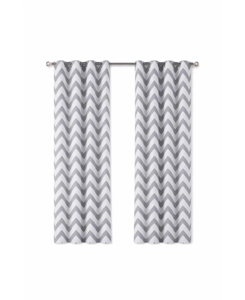 Kate Aurora 2 Piece Gray Chevron Room Darkening Grommet Top Window Curtain Panels For Short Windows