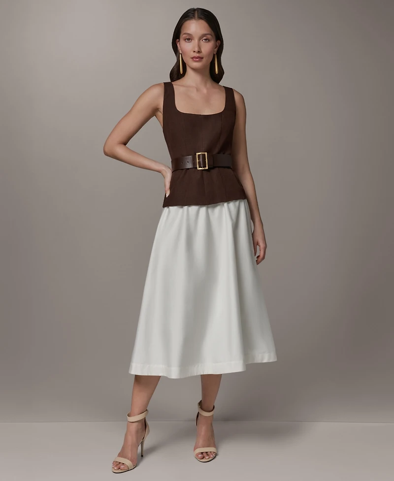 Donna Karan New York Women's Mix Media Scoop Neck Midi Dress