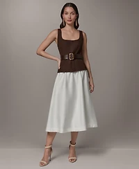 Donna Karan New York Women's Mix Media Scoop Neck Midi Dress