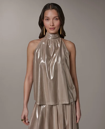 Donna Karan New York Women's Sleeveless Shine High Neck Top