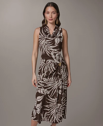 Donna Karan New York Women's Printed Cowl Neck Midi Dress